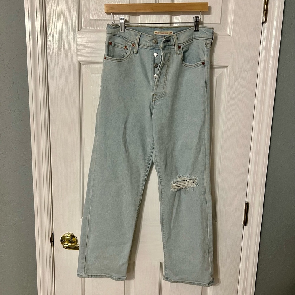 Levi’s Light Blue Distressed Button-Fly Jeans Size 29